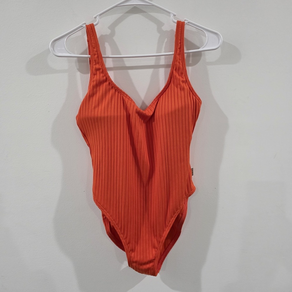 Michael Kors Womens One Peice Swimsuit 10 Orange Ribbed‎ Bathing Suit Designer